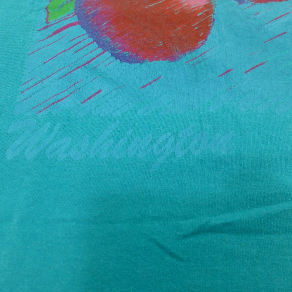Vintage Fruit of the Loom Washington Apples Teal T-Shirt Single Stitch Large - Picture 4 of 11